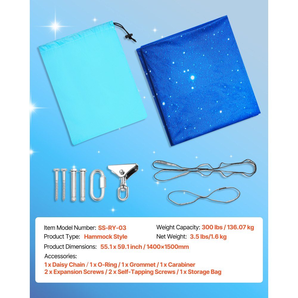 Aerial Yoga hangmatset Dubbellaags stof Aerial Yoga Swing Luchtvliegende Yoga Swing met 360° draaibare ophanging en O-sling en maximaal draagvermogen van 300 lbs Hangende schommels Blauw