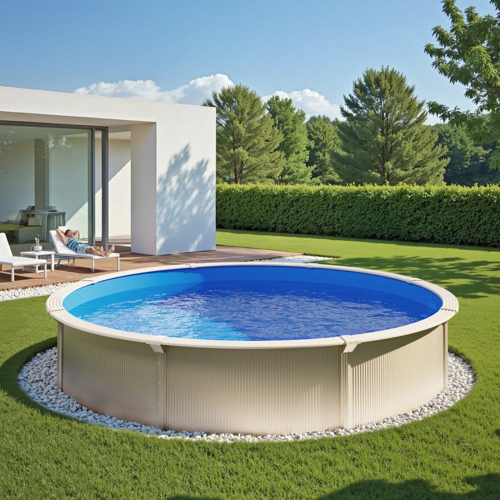 Liner de piscine rond φ 460x120 cm, revêtement intérieur, revêtement de remplacement, couverture intérieure, revêtement de piscine, revêtement en vinyle standard de style Unibead, résistant à l'usure, pour piscines hors sol d'une hauteur de paroi de 120 c