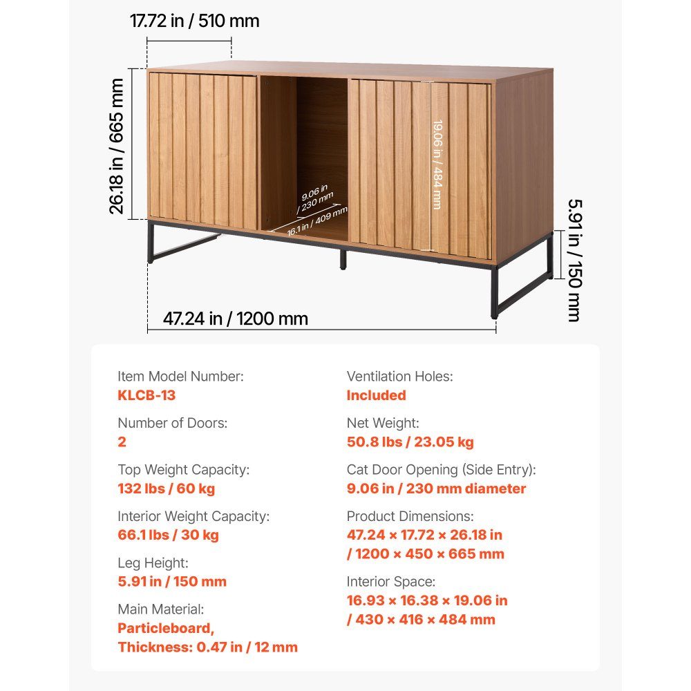 Szafka dla kota, 1200x450x665 mm, toaleta dla kota z drapakiem i miejscem do przechowywania, szafka na toaletę dla kota, domek dla kota, pasuje do większości toalet dla kotów, do sypialni i salonów