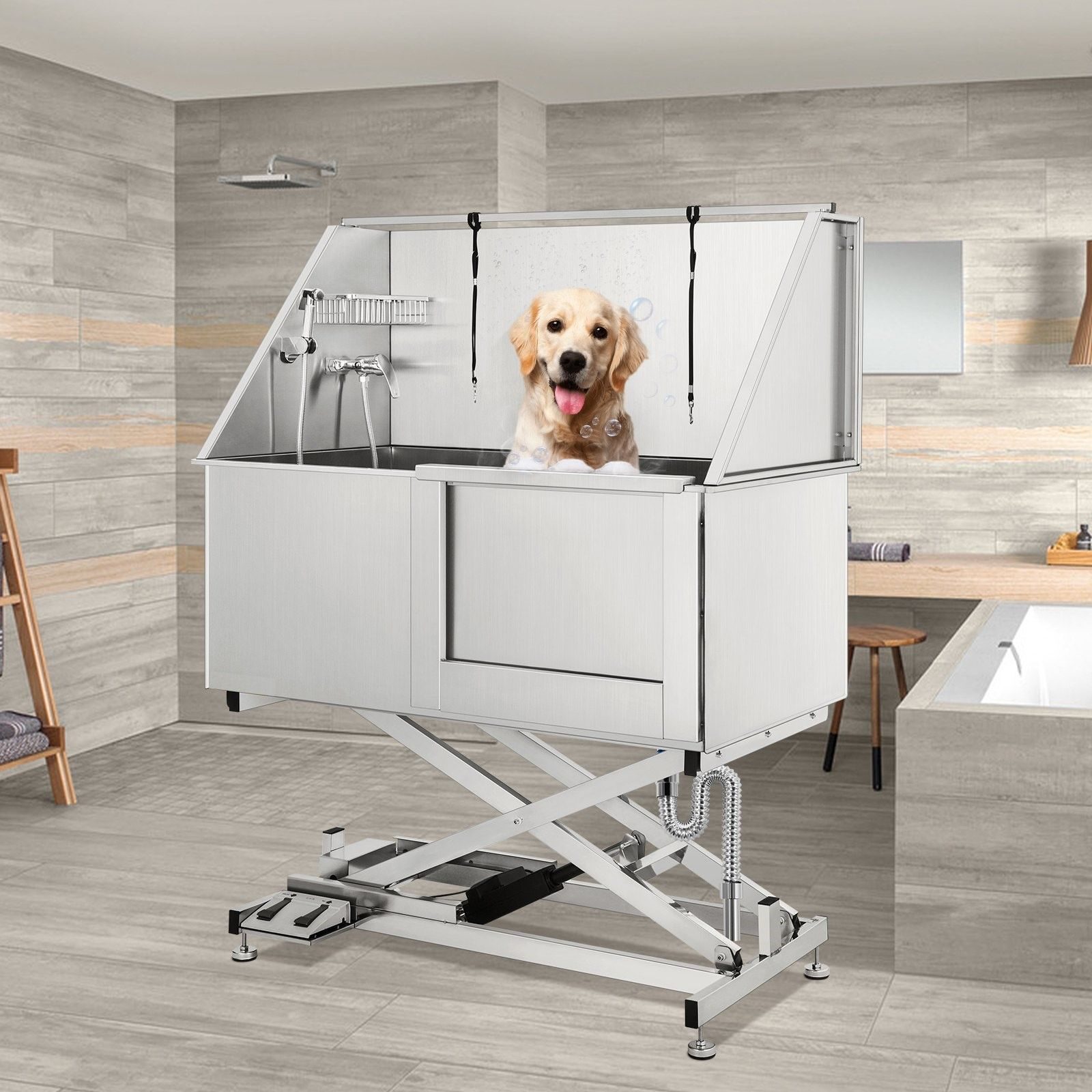 Baignoire de toilettage pour animaux de compagnie, en acier inoxydable, Durable, pour chiens et chats, avec robinet professionnel