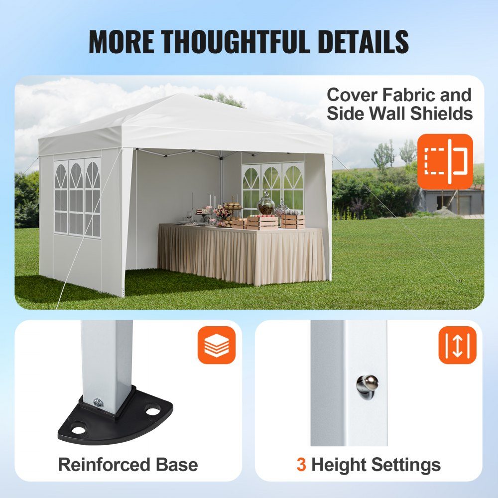Opvouwbare tuinpaviljoen, 2,95x2,95x2,63m, paviljoentent, draagbare tuintent met zijwanden en geventileerde ramen, 3 hoogte-instellingen, partytent, zonnescherm voor buitenevenementen, wit