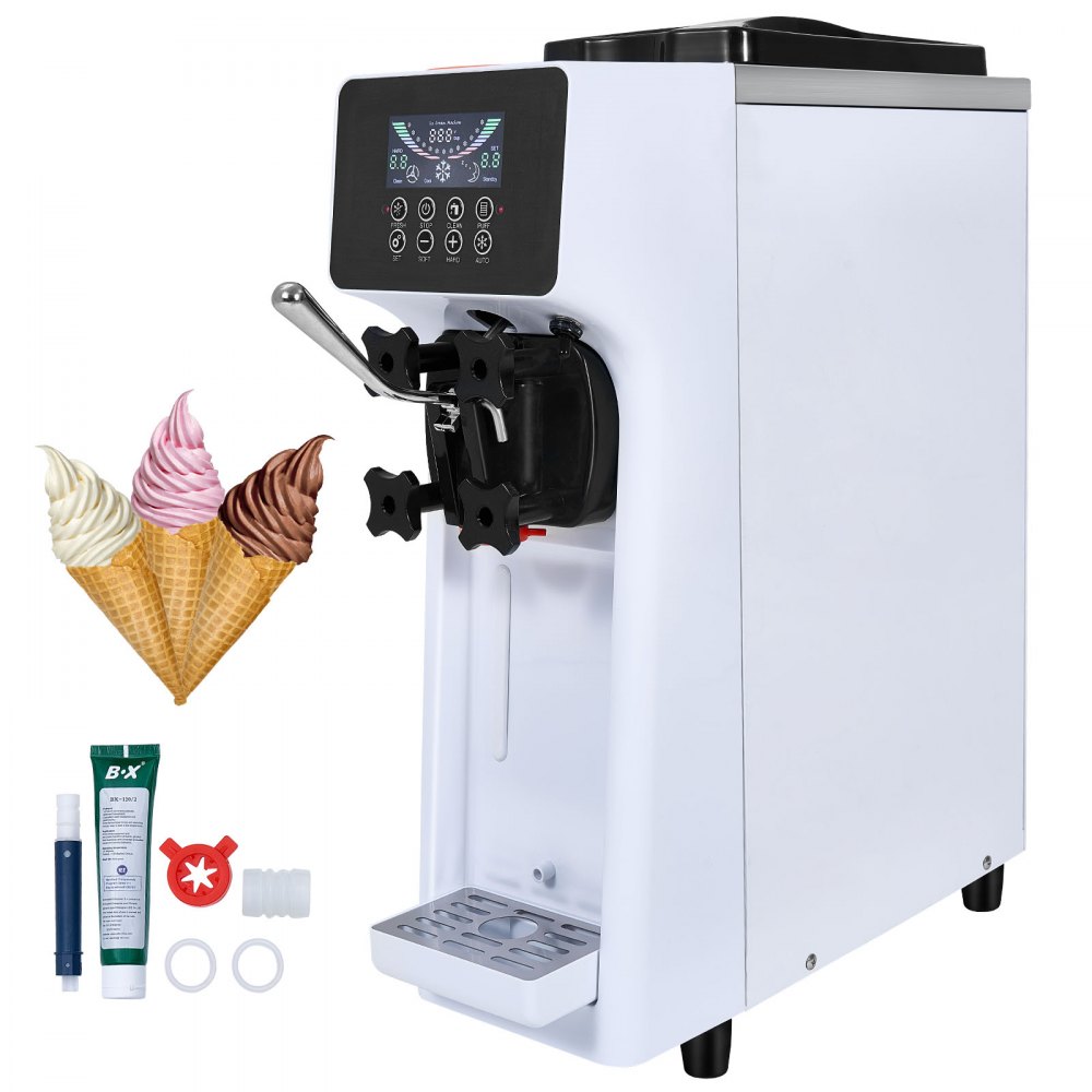 Commercial Ice Cream Machine, 10L/H Output, 900W, Single Flavor Soft Ice Cream Machine, Countertop, with 4L Hopper, 1.6L Cylinder, LCD Screen, Pre-Cooling Commercial Ice Cream Machine, 10L/H Output, 900W, Single Flavor Soft Ice Cream Machine, Countertop, with 4L Hopper, 1.6L Cylinder, LCD Screen, Pre-Cooling