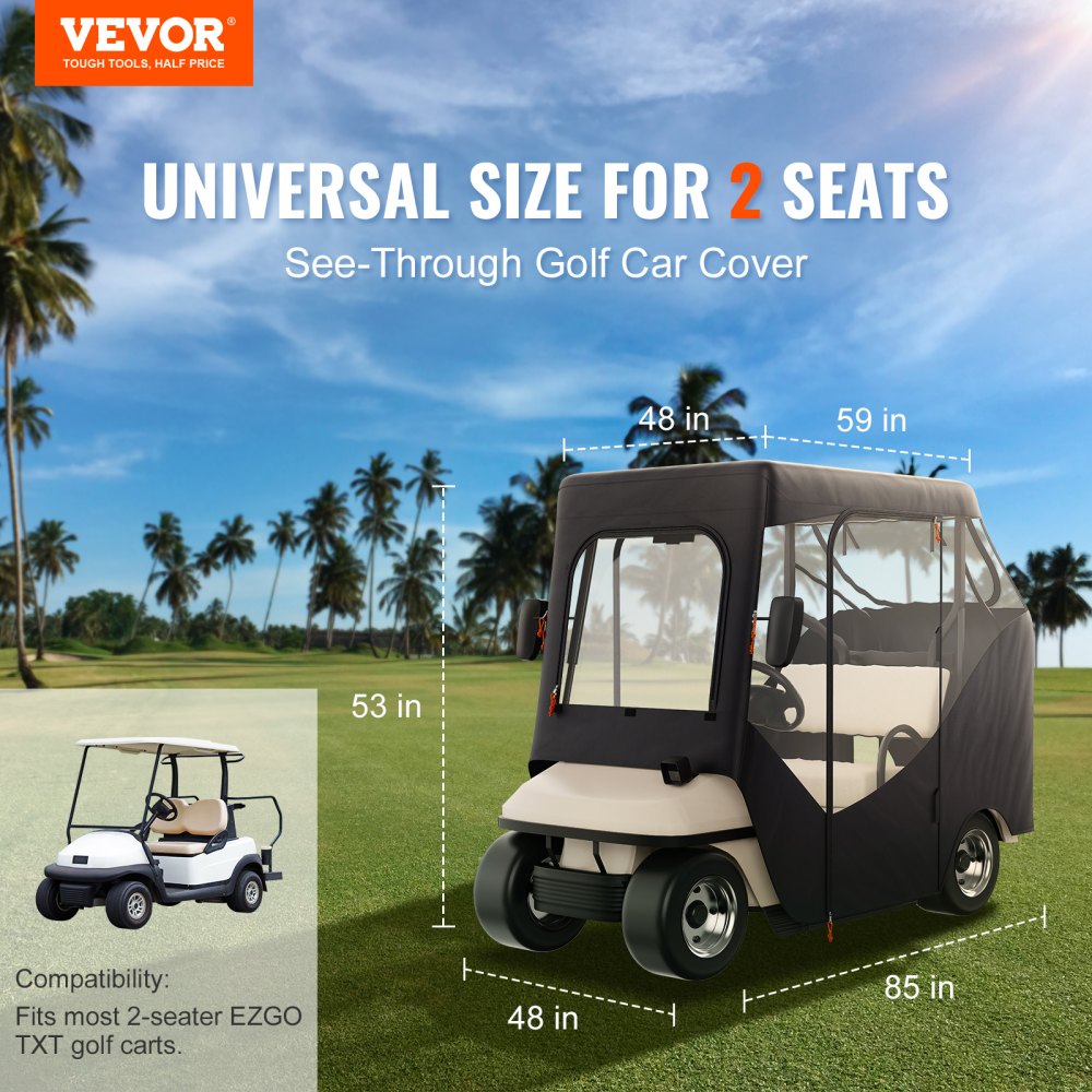 Housse de pluie transparente pour chariot de golf pour 2 personnes 1495 x 1230 mm 600D étanche et portable pour chariot de golf mobile compatible avec les chariots de golf EZGO TXT Housse de pluie transparente pour chariot de golf pour 2 personnes 1495 x 1230 mm 600D étanche et portable pour chariot de golf mobile compatible avec les chariots de golf EZGO TXT