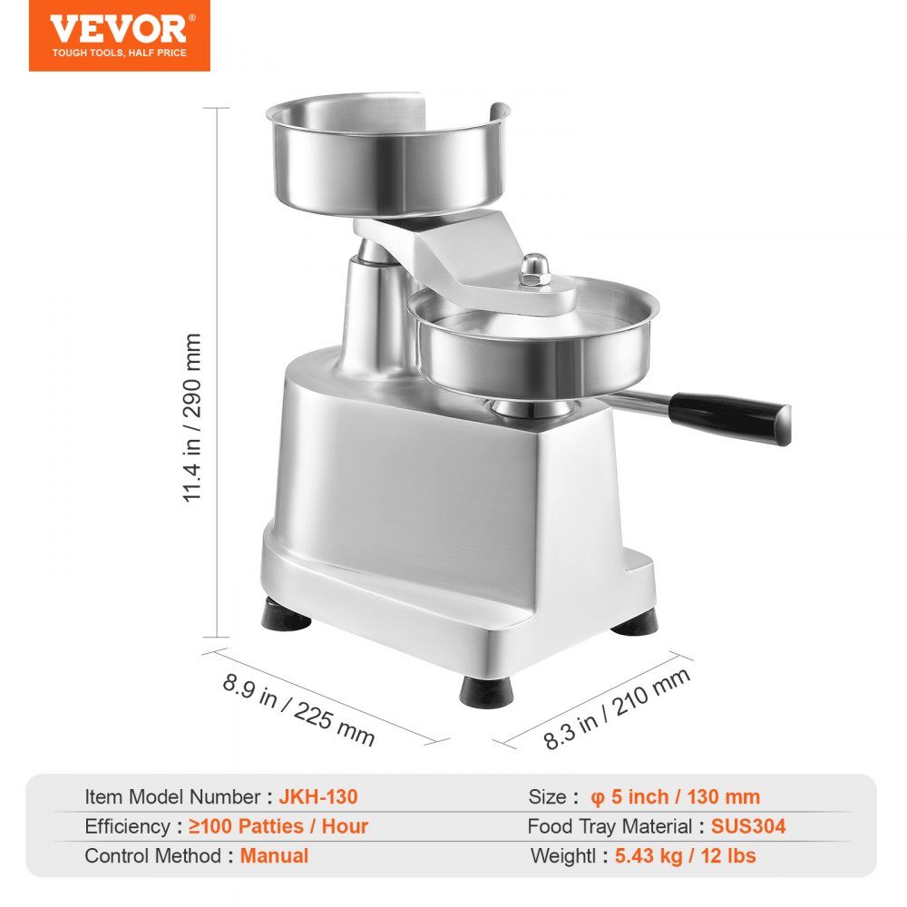 Kommerzieller Burger-Patty-Maker, 13 cm, Hamburger-Rindfleisch-Patty-Maker, robuster, lebensmittelechter Edelstahl, Burger-Presse für die Küche, Fleischformer