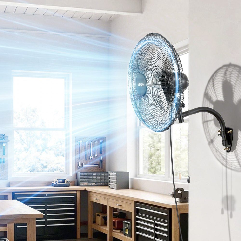 65W Industrial Wall Fan 57cm 6m/s Oscillating Wall Fan with 3 Levels and Adjustable Tilt Angle Commercial Industrial Fan for Workshop Garage Warehouse Gym Black