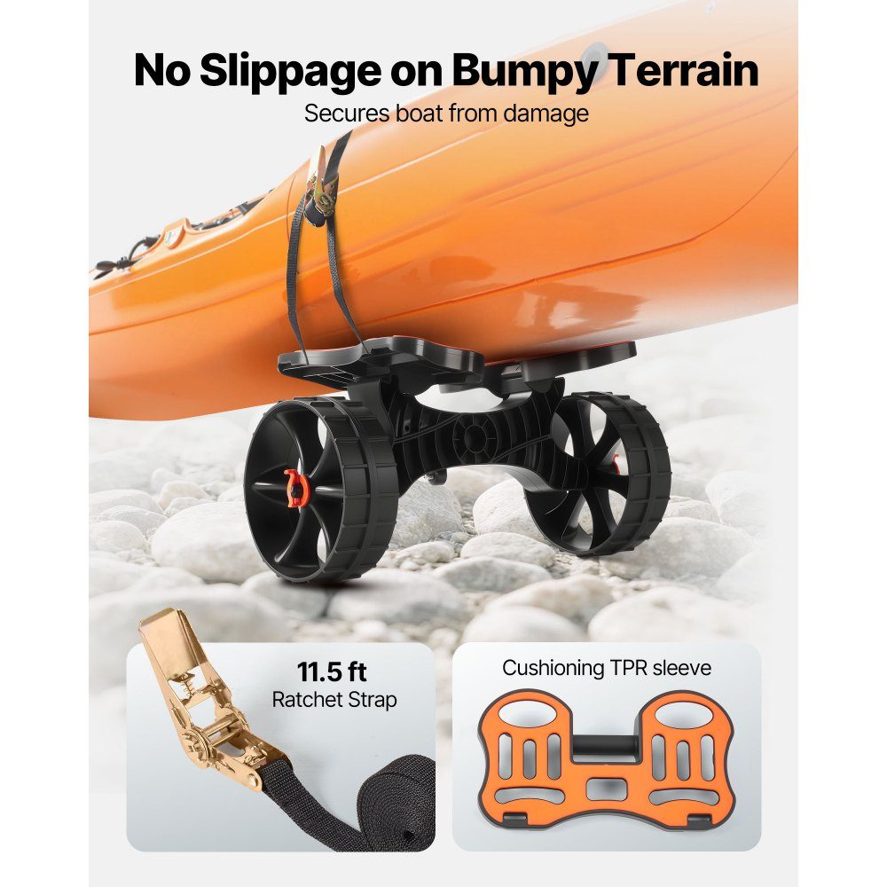 Kayak Trolley, 136kg, Foldable Canoe Trolley with 10" Solid Rubber Tires & 1 Ratchet Strap, Boat Trolley for Transporting Kayaks, Canoes, Paddleboards, Jon Boats, Water Sports Equipment, 615x325x320mm