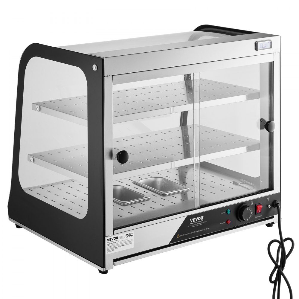 2 Stage Commercial Food Warmer, 850W Food Warmer with Tempered Glass and Steam Heater, Temperature Control from 30°C to 85°C, 111L Large Capacity for Hamburger, Pizza, Bread, Chicken