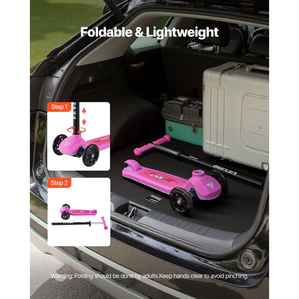 Scooter (3 Räder) ab 3 Jahren, Cityscooter Kinderroller mit leuchtenden Rädern & höhenverstellbarem Lenker & rutschfestem Deck & leichtem Aluminiumrahmen, Tretroller bis 75 kg, Pink