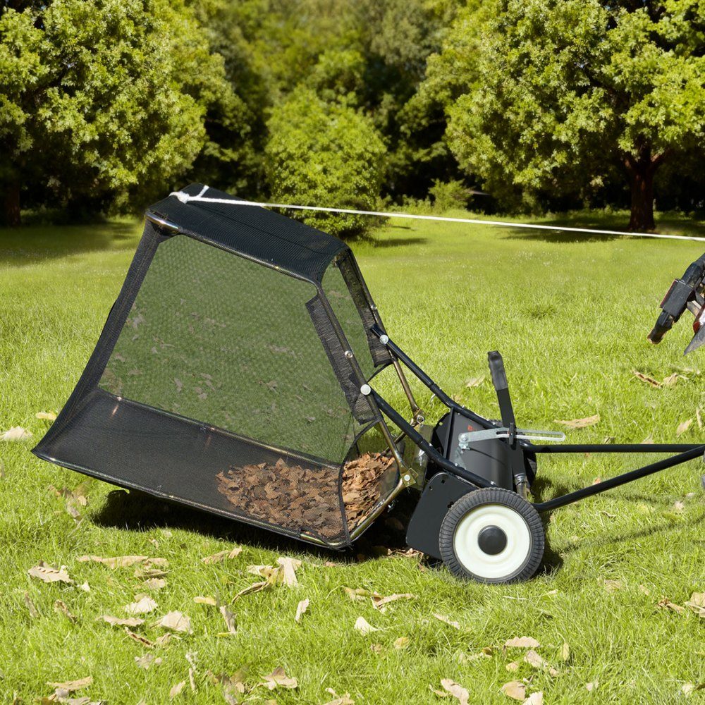 Rasenkehrmaschine, 132 cm Kehrbreite, Laubkehrmaschine mit verstellbarer Kehrhöhe, Rasenkehrmaschine mit 736 L, Laubkehrmaschine, Anhängekehrmaschine für Rasentraktor, Garten, Hof, Rasenpflege