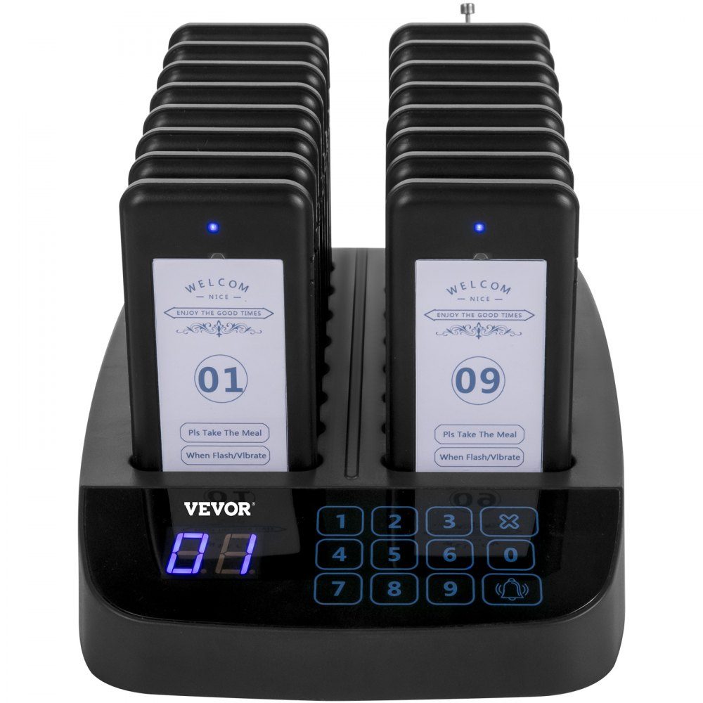16 Pager-Rufsystem Restaurant, 98 Kanäle Gäste-Pager, Touchscreen Wireless Call System Restaurant, Schwarz Wireless Guest Call Wireless Kundenrufsystem für Bars, Restaurant, Cafeteria, Hotel usw