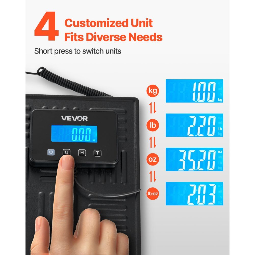 Digital Parcel Scale 20/100g Double Accuracy 300kg Platform Scale with Hold/Tare Function and LCD Display for Parcels, Postage, Luggage, Battery and Charging Cable Included