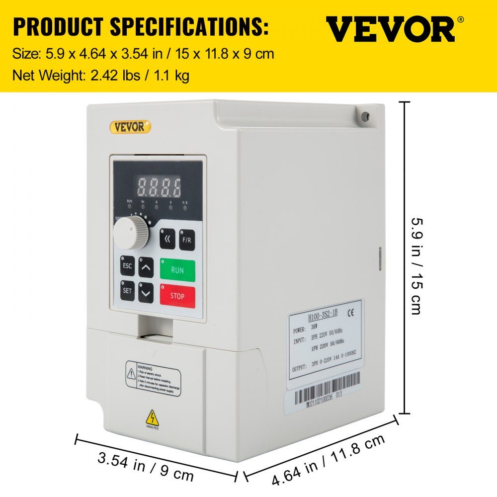 Variable Frequency Inverter 220V 3KW 4HP Variable Inverter VFD Speed ​​Controller CNC Inverter -5~40°C Vibration <0.5G Input/Output Current 0-14A Input 1 or 3 Phase VFD Converter