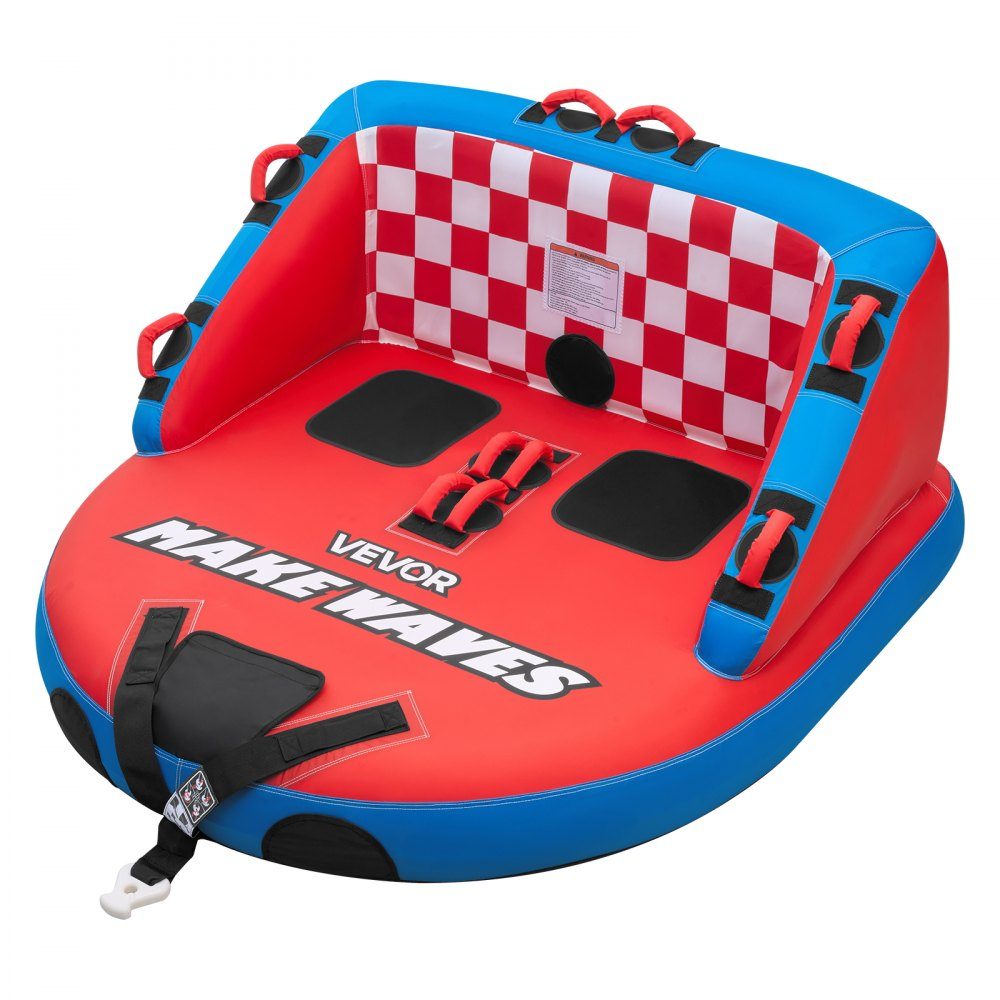 Schleppschlauch für Boote, Wassersport-Schleppreifen für 2 Personen, bis 154 kg Tragkraft, mit 2 Schlepppunkten, Nylonhülle, gepolsterten Griffen und Sicherheitsventil, für Seen, Flüsse, Rot