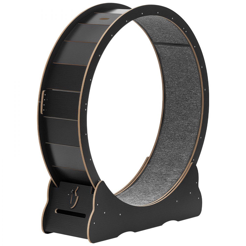Vélo d'exercice pour chat, roue d'exercice en bois de 1080 mm de diamètre intérieur pour chats de 8,6 à 12,7 kg, tapis roulant pour chat avec tapis de sol et mécanisme de verrouillage, jouet silencieux pour chats d'intérieur, noir