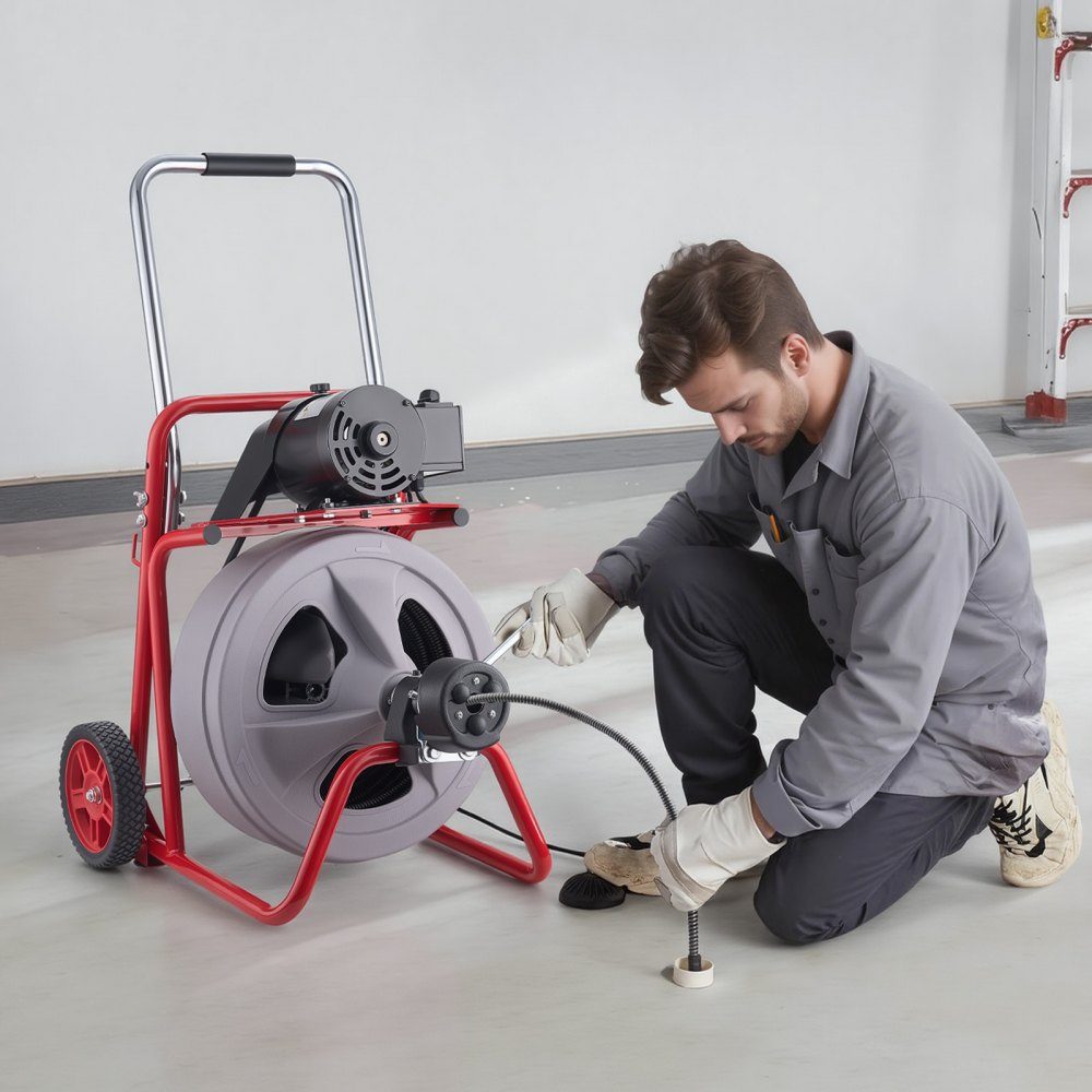 Pijpreinigingsmachine met automatische toevoer, 22m x 13mm pijpreinigingskabel met 7,5 inch rollen, elektrische pijpreiniger voor pijpen van 5-15 cm, pijpreinigingsapparaat voor afvoeren, gootstenen