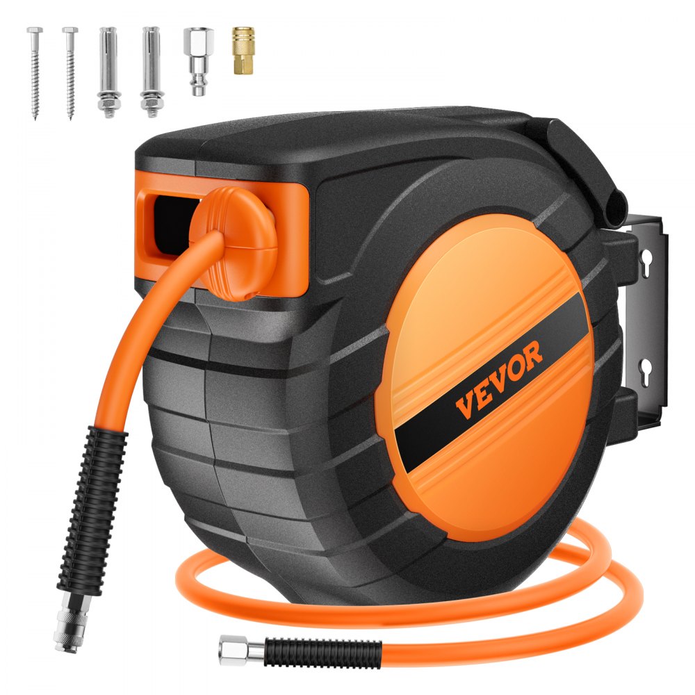 Persluchtslanghaspel, 9,52 mm x 50 ft luchtslang, max. 300 PSI, automatisch oprollende slanghaspel, plafond-/wandmontage, ingesloten PP-haspel en 180° draaibare beugel