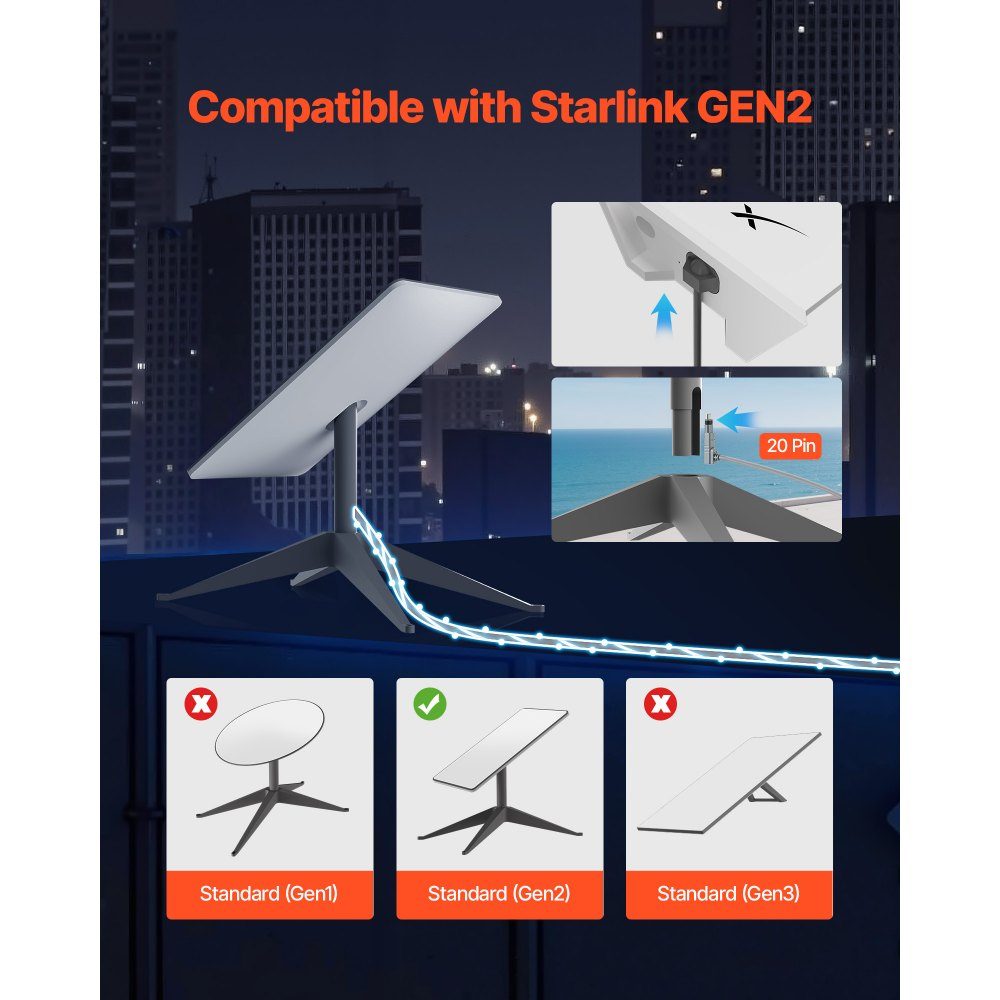 Starlink Standard Cable Gen 2 Satellite V2 Extension Cable 150ft 24AWG / 0.25mm²