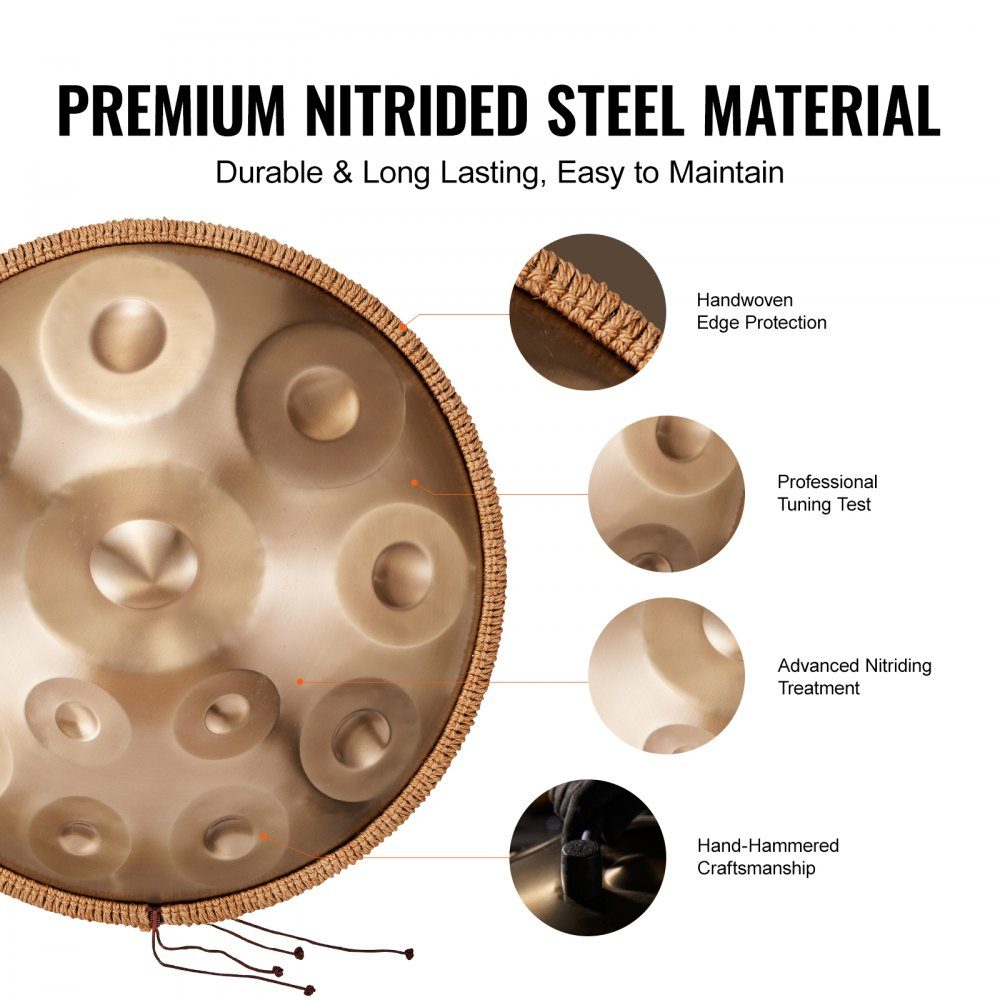 Handpan, 55cm, 12 Notes, D Minor Hand Drum, Drum Instrument with Mallets, 440Hz Handpan Stand and Carry Bag, Healing Steel Sound Drum, Percussion Instruments for Adults and Beginners