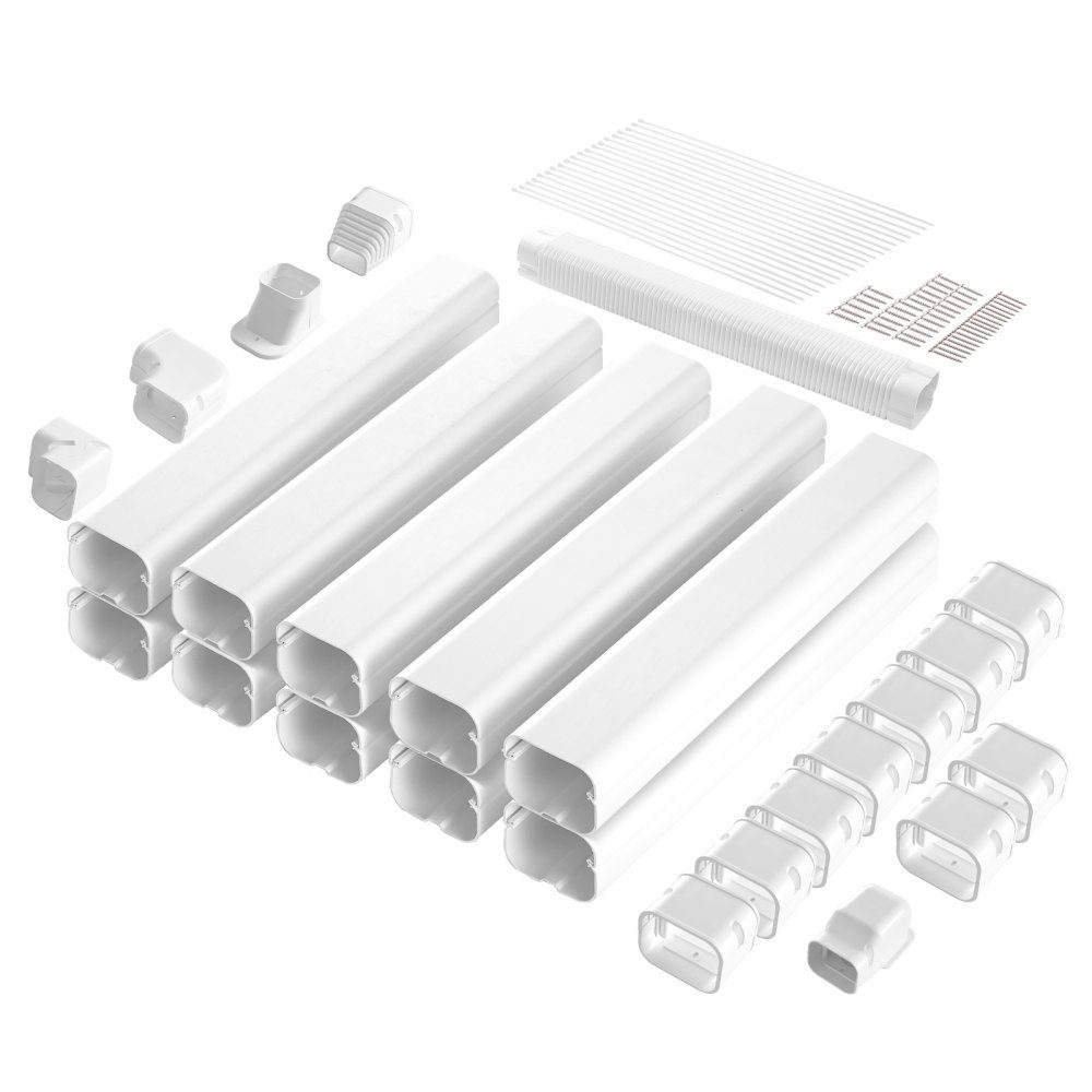 Mini Split Line Set Cover 76,2 mm B 5400 mm L Decoratieve PVC Airconditionerbuisafdekking met 10 rechte kanalen en complete componenten Overschilderbaar voor warmtepompen Wit
