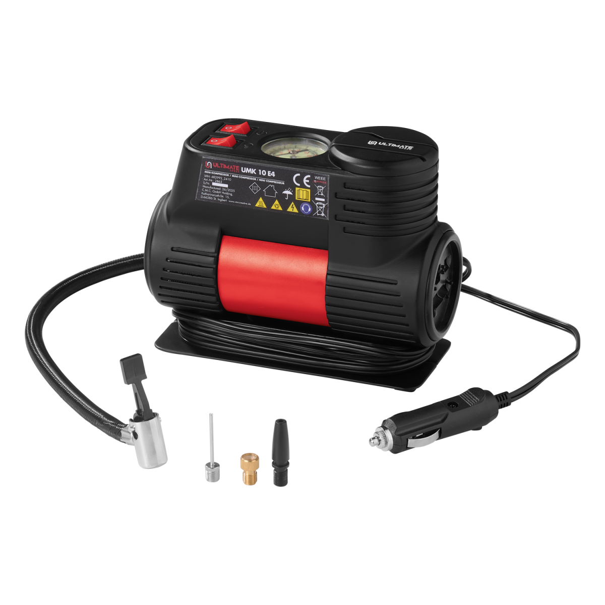 ULTIMATE SPEED® minicompressor UMK 10 E4, met geïntegreerde manometer