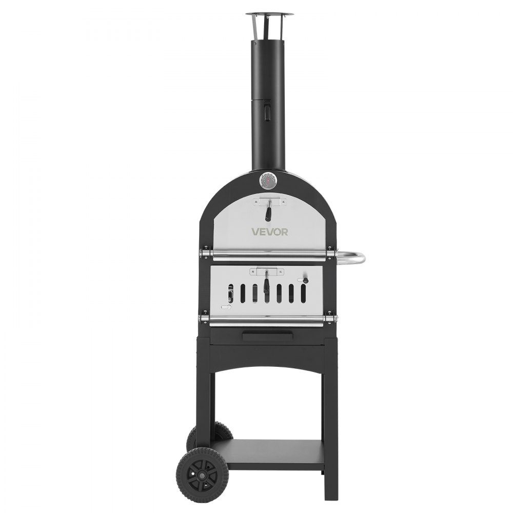 Pizza Oven 12 Inch Pellet Ovens, 2 Layer Wood Fired Pizza Oven, Outdoor Wood Oven with 2 Removable Wheels, Pizza Maker with Maximum Temperature of 540°C for Grilling