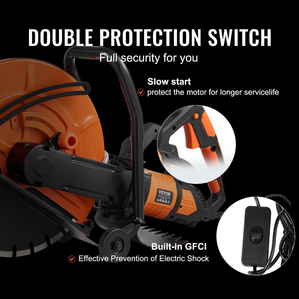 Electric Concrete Saw 406mm Heavy Duty Circular Saw 2800W Cutting Depth 152mm Wet/Dry Disc Saw with Water Pipe Water Pump Saw Blade for Stone and Brick