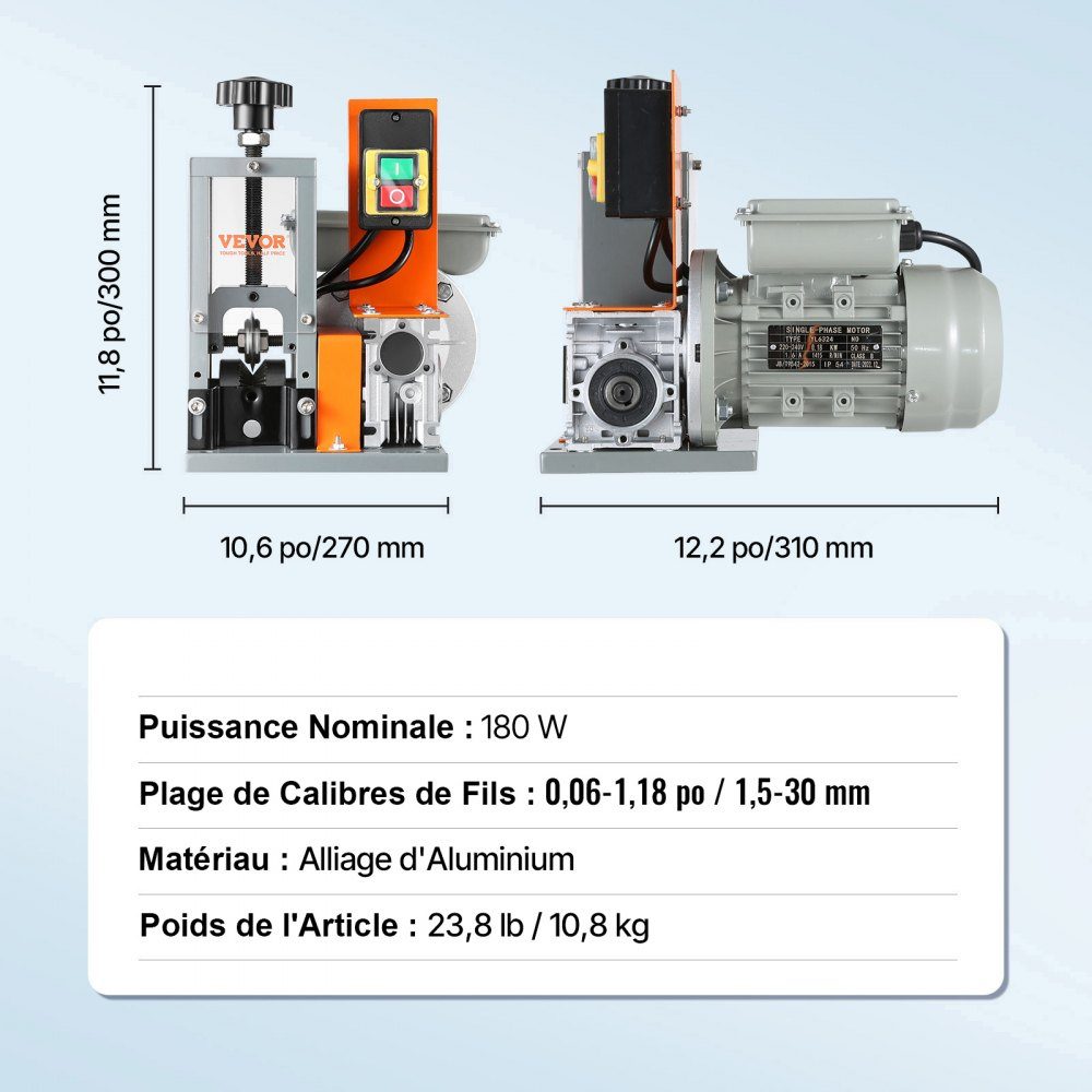 Kabelabisoliermaschine, elektrisch, φ1,5–25 mm, Kabelschälmaschine, 180 W, Abisoliermaschine, 18 m pro Minute Geschwindigkeit, Abisolierzange, 65 Mn Federstahlklinge, ideal zum Abisolieren von Kupferdraht