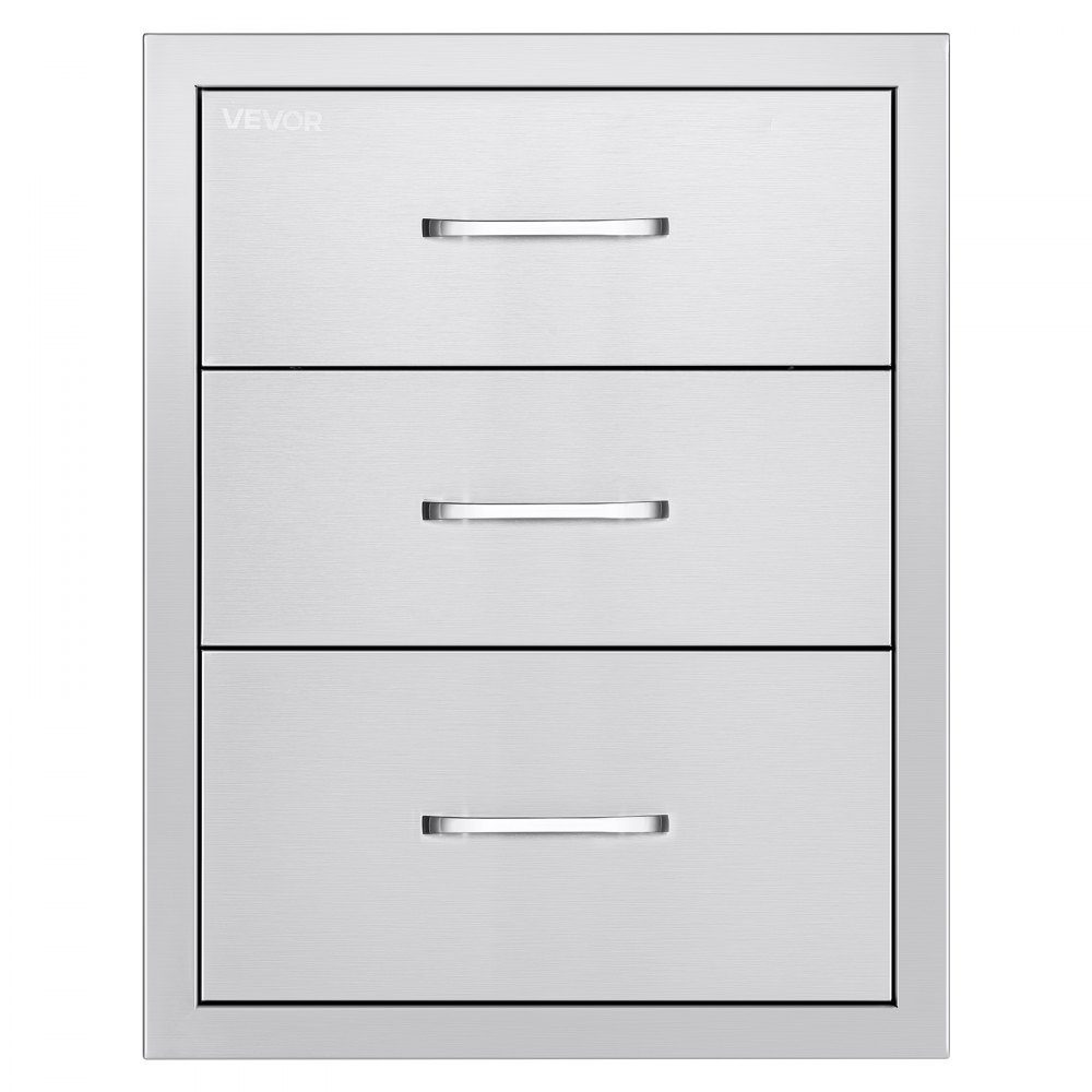 Tiroirs de cuisine d'extérieur 46 x 59 x 59 cm (L x P x H), tiroirs pour grill avec 3 tiroirs et poignées en acier inoxydable, tiroirs pour cuisine extérieure et station de grill pour îlot de terrasse