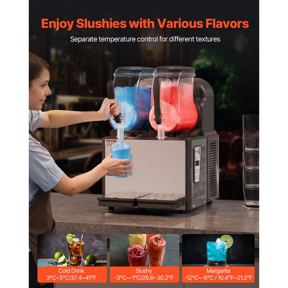 Commercial Slush Machine, 4L x 2 Double Tank Slush Ice Machine, Slushy Machine for Frozen Drinks, 32 Cup Margarita Smoothie Machine for Home, Party, Restaurant, Cafe, Bar