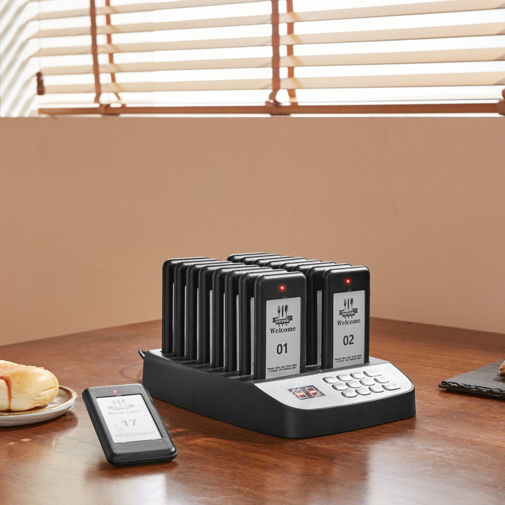 Restaurant Pager System, Wireless Queue Signal with 500m Range, Guest Call Beeper with Vibration and Flashing, 16 Pagers for Food Truck, Church