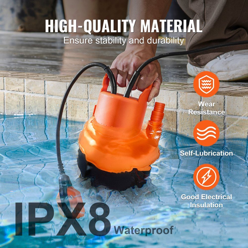 Water Pump 320W 6000L/H High Flow 7m Head Submersible Pump Multipurpose Portable Pump with 3m Power Cord for Pumping Water from Swimming Pool, Garden Pond, Basement