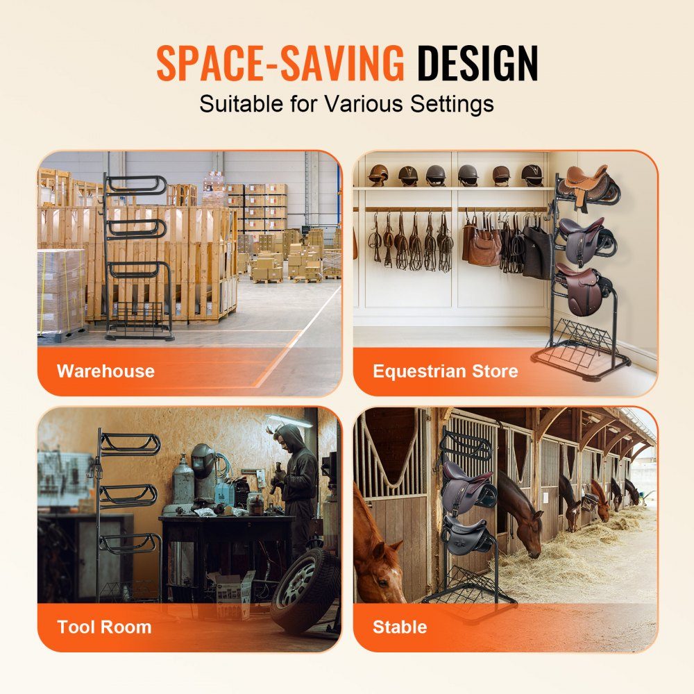 Freestanding saddle stand, 3 tier saddle stand, heavy duty saddle cover stand, removable and rotating, English and western saddle stand for saddle room organization