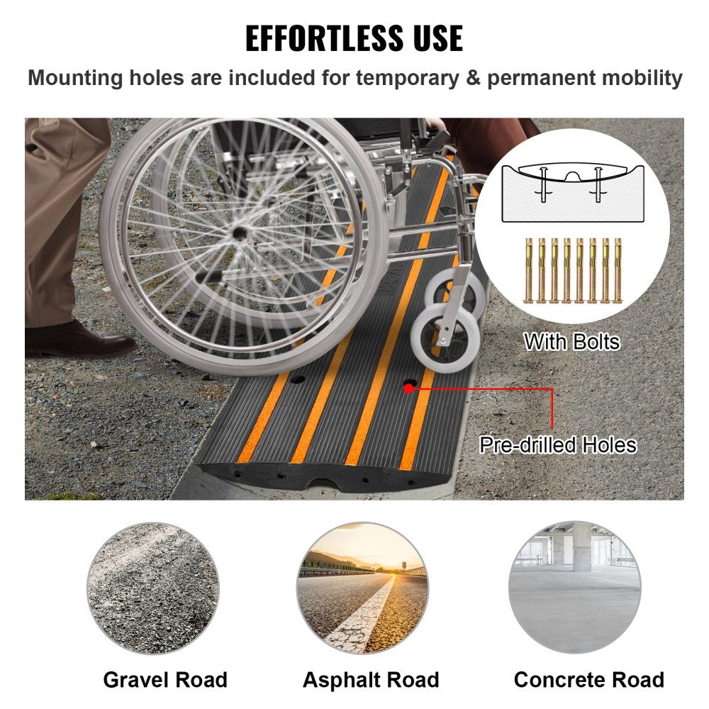 Threshold ramp Solid rubber door sill ramp max. load capacity 15 tons Curb ramp with 5.5 x 3.5 cm channel Wheelchair ramp 122 x 40.5 x 6.5 cm Access ramp Ideal for uneven curbs
