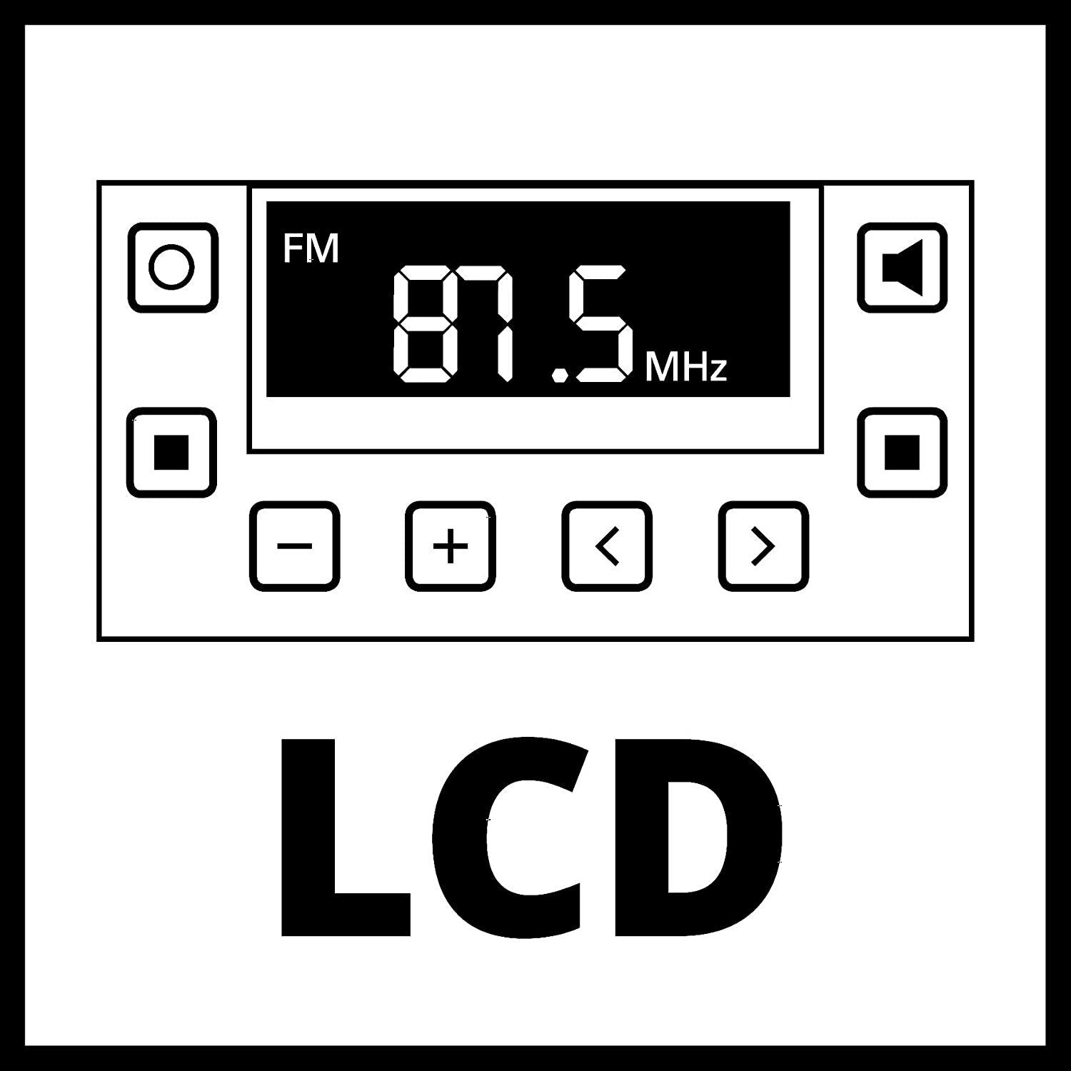 Radio alimentée par batterie Einhell TE-CR 18 Li – Solo (18 V, haut-parleur 90 mm, 10 emplacements mémoire de station, écran LCD, antenne intégrée, connexion AUX, sans batterie ni chargeur)