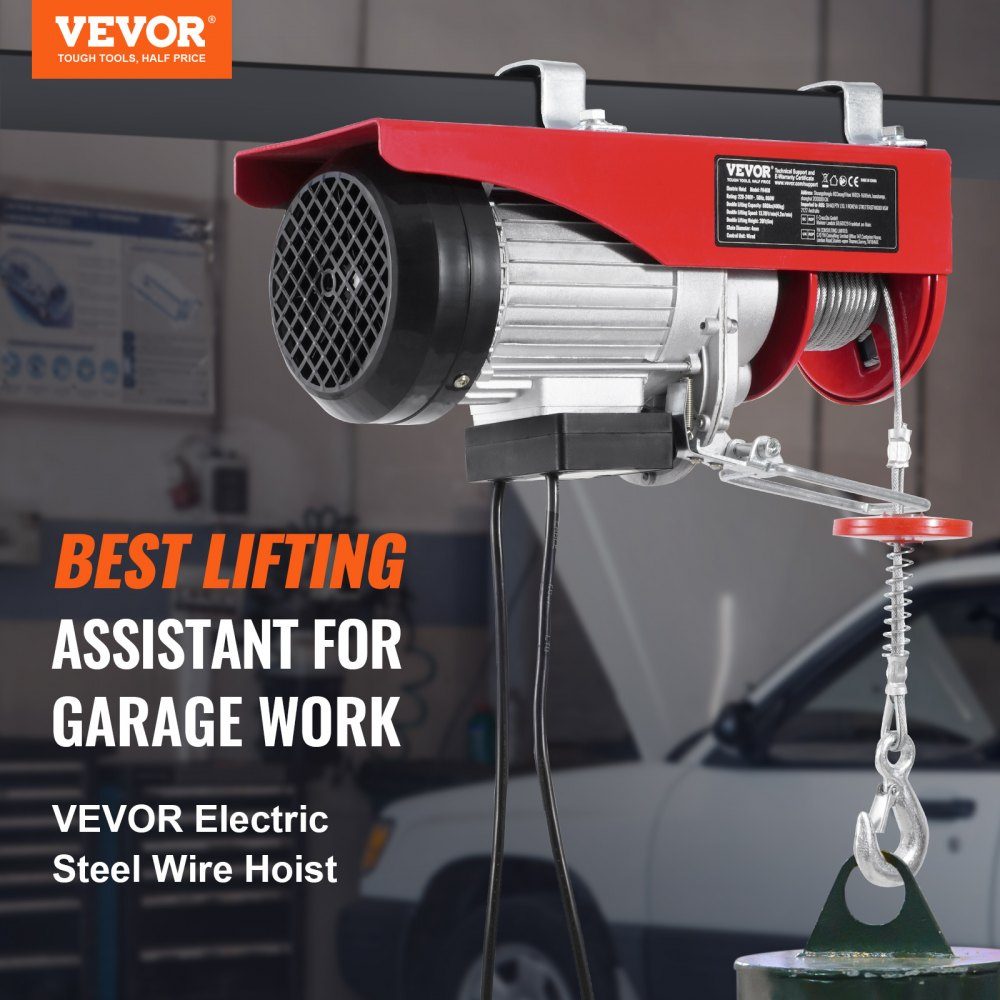 Electric Winch 400kg Motor Winch with 4.2m Cable Remote Control 12m Lifting Height with Single Rope Single/Double Slings Emergency Stop Hoist for Garage Warehouse Factory