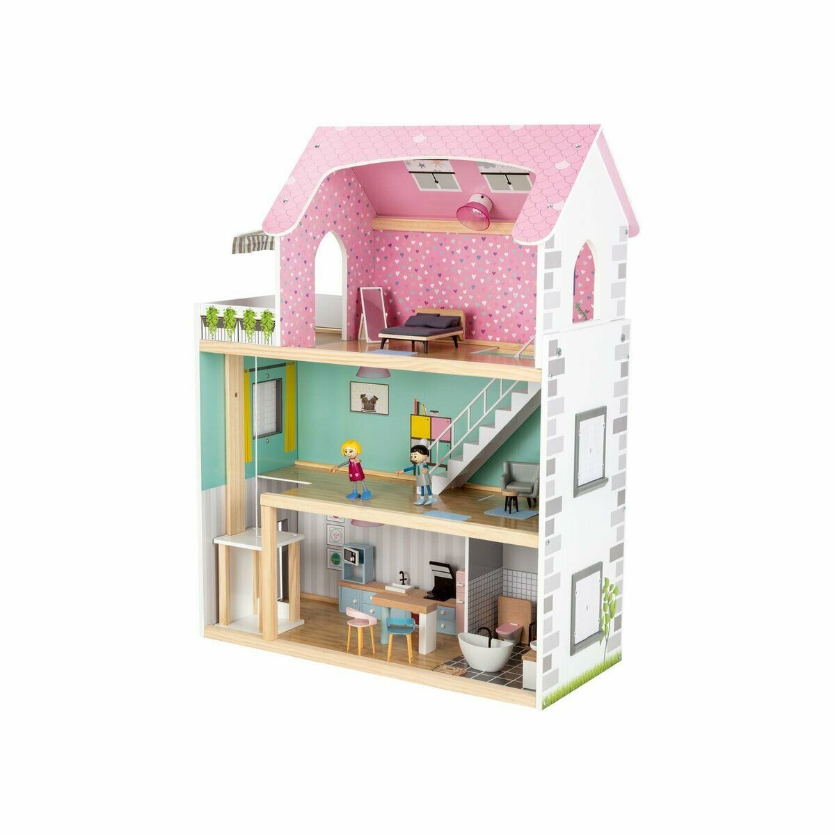 Domek dla lalek PLAYTIVE® z mnóstwem akcesoriów i dużymi wycięciami do zabawy Domek dla lalek PLAYTIVE® z mnóstwem akcesoriów i dużymi wycięciami do zabawy