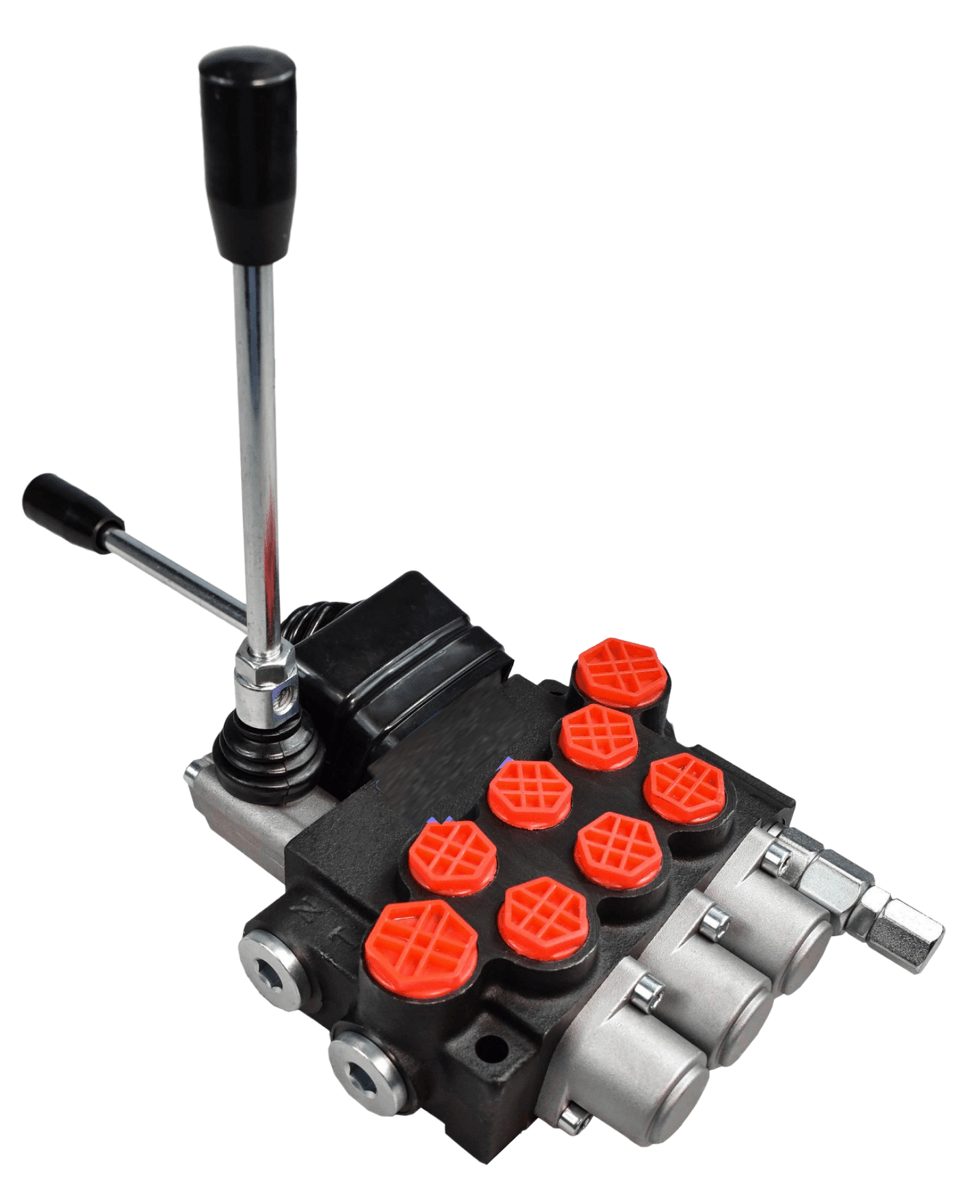 Distributeur hydraulique 40 l, commandé par un joystick et un levier avec connexions