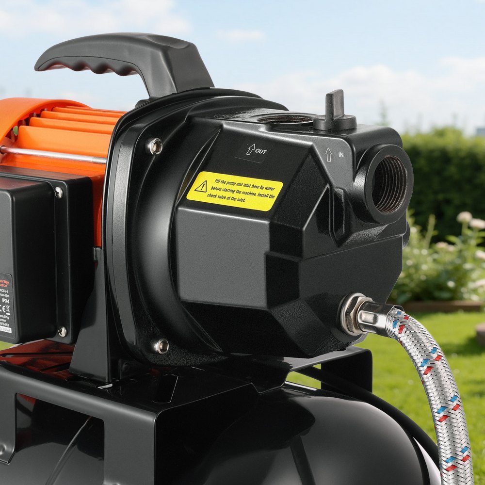 Aqueduc domestique Pompe à jet 735 W, 3750 L/h avec réservoir sous pression de 19 L, hauteur de refoulement de 45 m, avec système d'alimentation en eau automatique et tête de pompe en fonte, pour l'irrigation du jardin et l'approvisionnement en eau domest