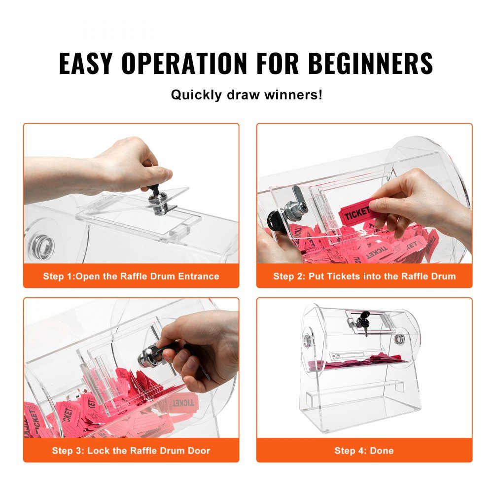 Lotto drum Glückskind 2500 tickets or 100 raffle balls capacity, professional lottery rotating cage with 2 keys, transparent lottery turntable, lottery box for lottery games