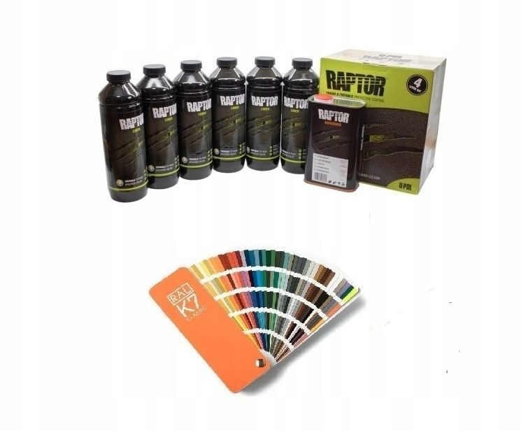 6x originele RAPTOR verf UPOL 950ml / 5,7l per stuk + verharder & 600ML RAL-kleur naar keuze complete set RLT/S4
