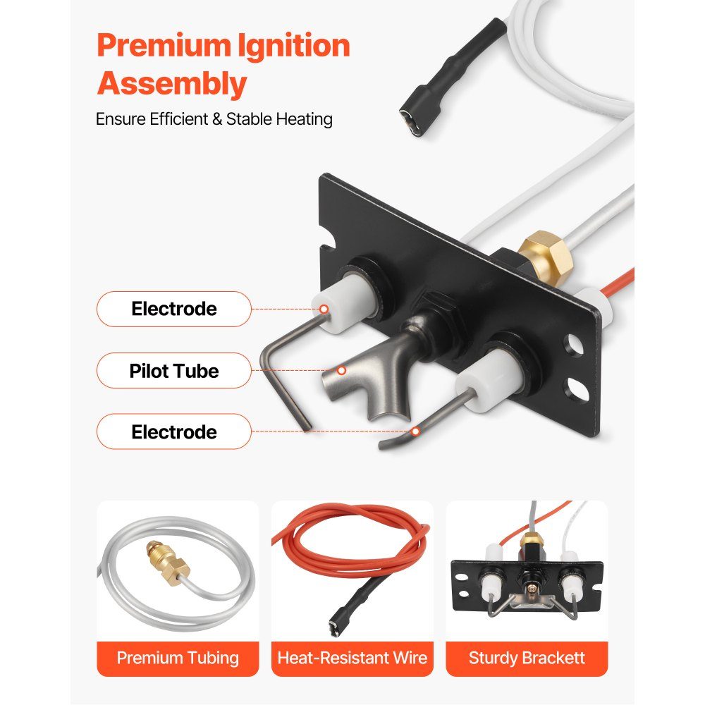Natural Gas Igniter Assembly, OE 2090-012, 2198-012, SRV2090-012-Gas Igniter Assembly, Natural Gas Ignition Replacement, Fits Heaters, Heat & Glo, Quadra-Fire, Outdoor Lifestyles, Majestic