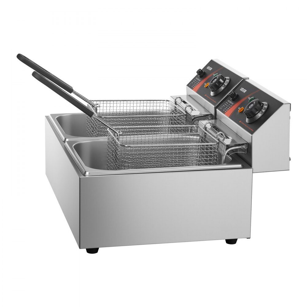 Elektrische Doppelfritteuse Edelstahl 12 L 5000 W, Gewerbefritteuse mit separat steuerbarem Frittierbecken für Restaurants, Cafés, Imbisse