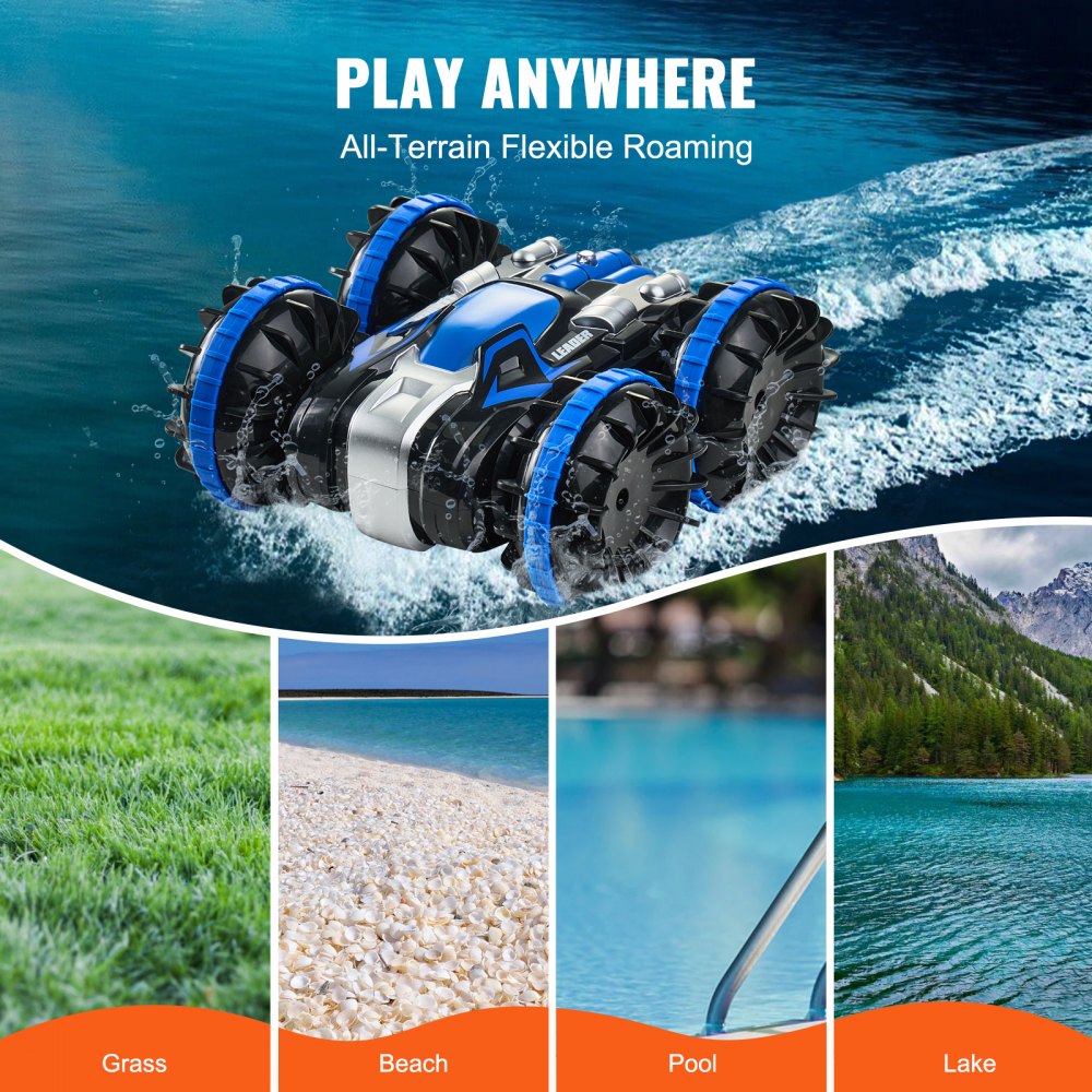 Amphibisches ferngesteuertes Autoboot, 2,4 GHz 12 km/h 4WD wasserdichtes RC-Auto für Kinder, 360° drehbares Stuntauto mit 2 Batterien, geländegängiges Wasser-Strand-Poolspielzeug für Jungen und Mädchen ab 6 Jahren, Blau Amphibisches ferngesteuertes Autoboot, 2,4 GHz 12 km/h 4WD wasserdichtes RC-Auto für Kinder, 360° drehbares Stuntauto mit 2 Batterien, geländegängiges Wasser-Strand-Poolspielzeug für Jungen und Mädchen ab 6 Jahren, Blau