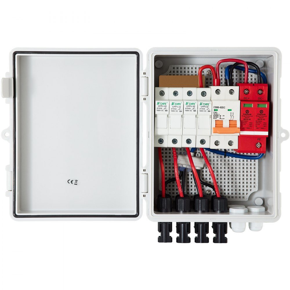 4-strand PV combination box 15 A fuse box 500 V apartment distributor protection class IP65 meter cabinet circuit breaker for solar panel network and off-grid solar power system 17 x 23 x 11 cm