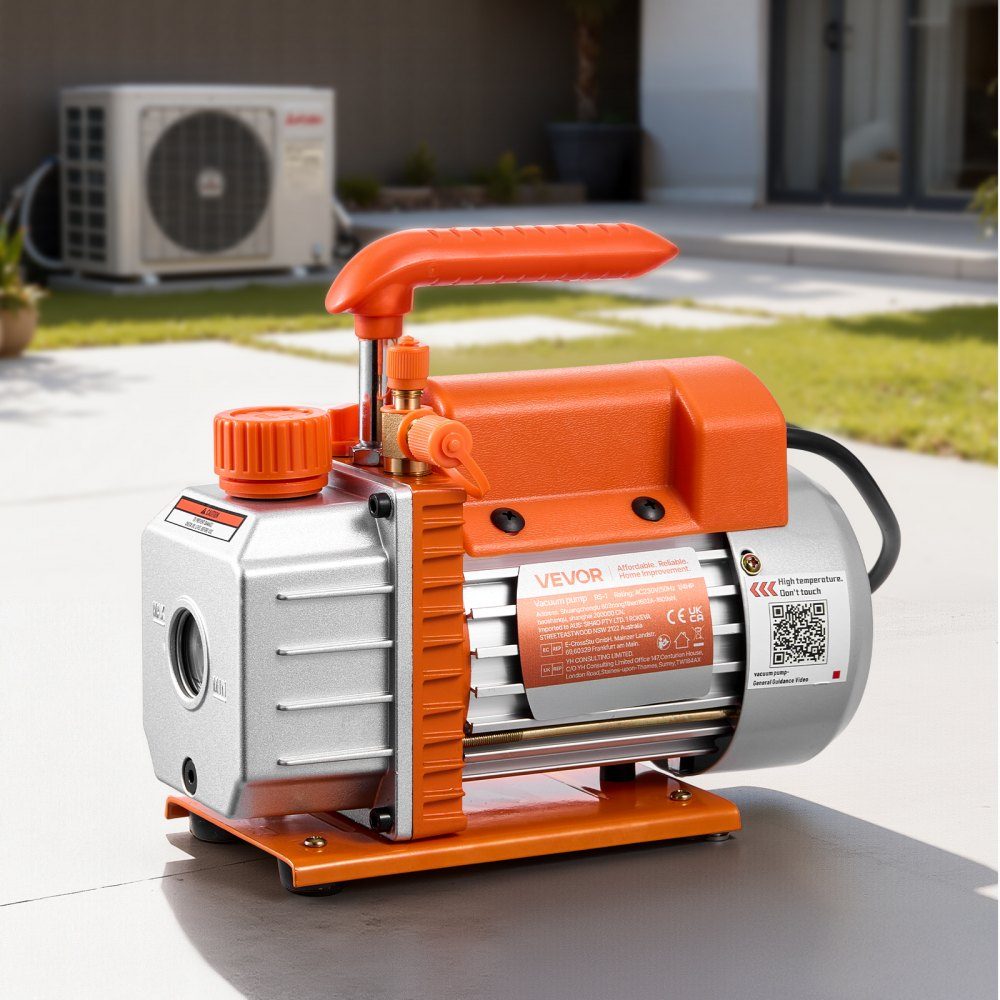 Vacuum pump, 3.5 CFM 99 L/min, 1 stage, 180W, suitable for R134a, R22 and R410a systems, 4-pole motor, for automotive air conditioning maintenance and resin degassing, including oil