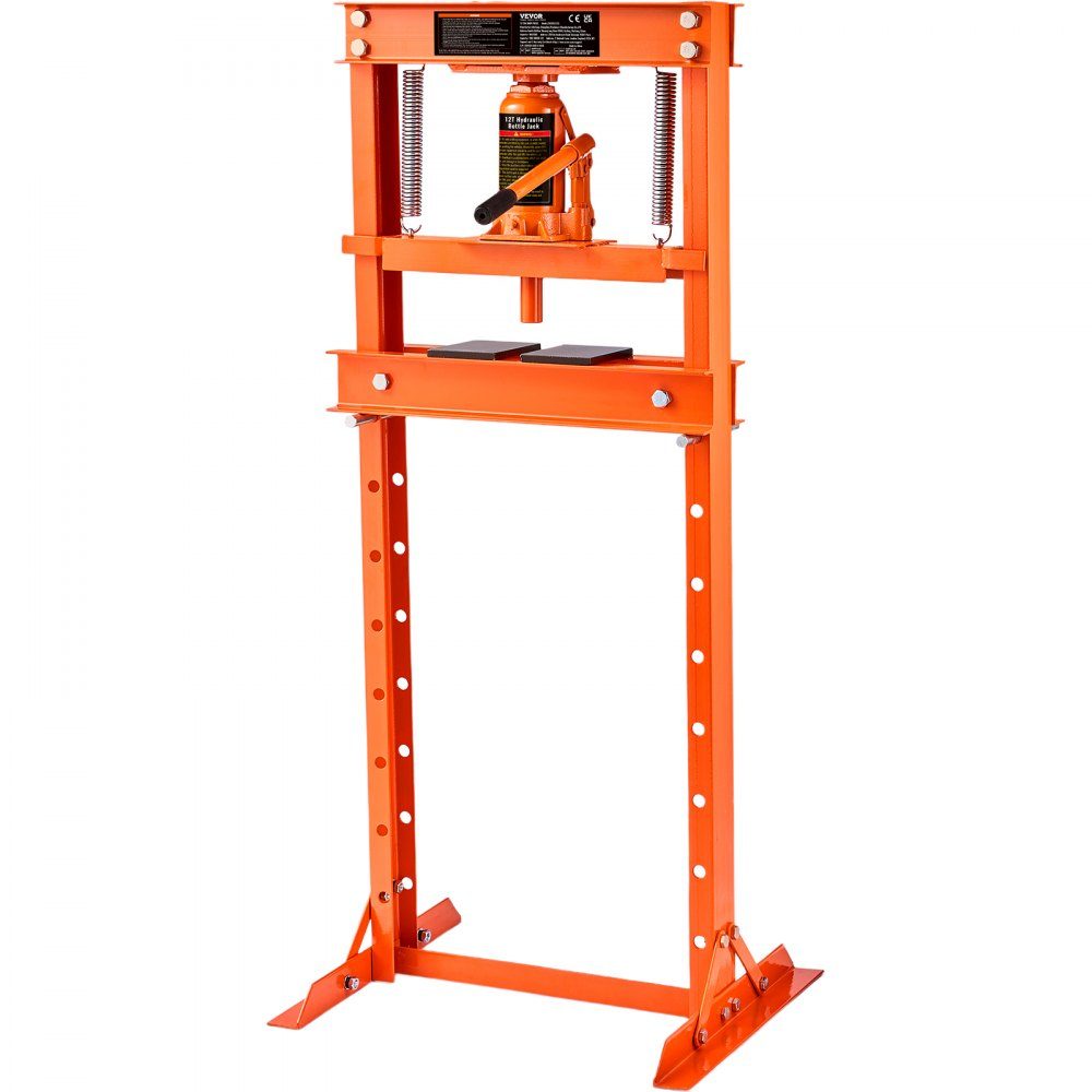 Workshop Press Hydraulic Press 12T Car Frame Press Orange 40-705mm Manual Bearing Press Carbon Steel Workshop Press for Car Bushings, Ball Joints, U-Joints etc