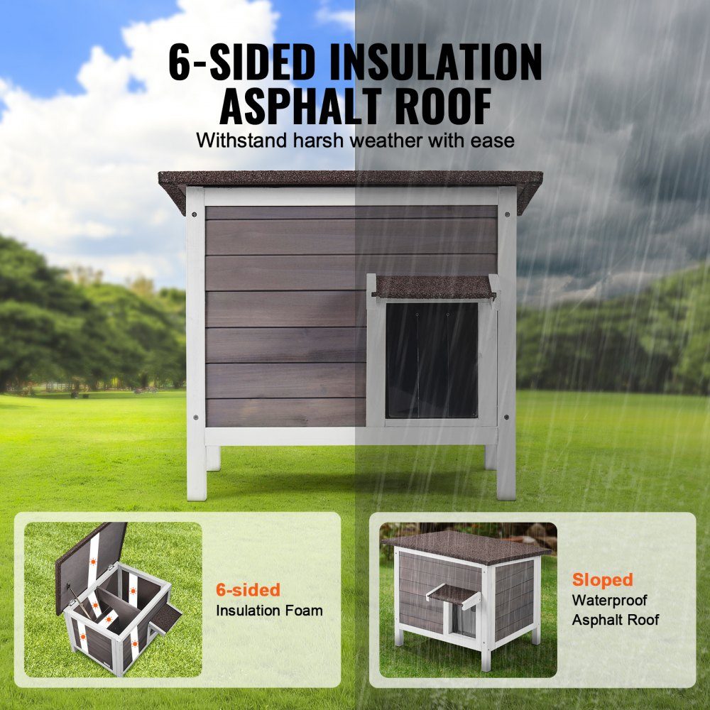 Outdoor Cat House Weatherproof Wild Cat Shelter for Multiple Cats Outdoor Wooden Cat Rabbit House Fully Foam Insulated Open Roof PVC Door Flaps 61 x 50 x 53 cm (L x W x H)