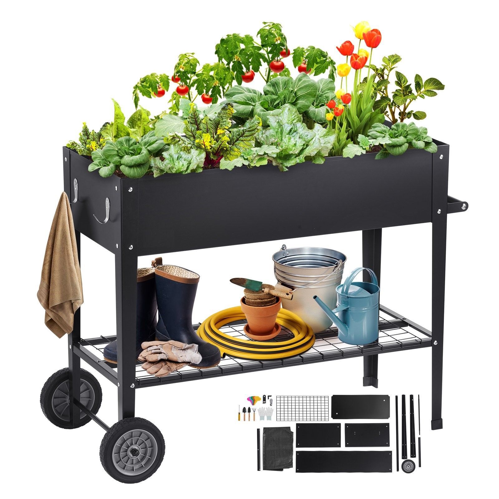 Verhoogd bed met wielen plantenpot bloembak tuin plantenbak terrassen groente bieten tuin bieten zwart 108x49,5x80cm gegalvaniseerd Verhoogd bed met wielen plantenpot bloembak tuin plantenbak terrassen groente bieten tuin bieten zwart 108x49,5x80cm gegalvaniseerd