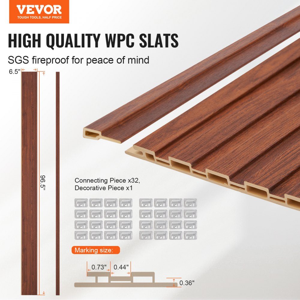 Acoustic Panels Set of 8 Acoustic Panels 2450 x 166mm WPC Accent Wooden Wall Panels for Modern Interior Walls Wood Effect Wall Panels for Stylish Decor and Noise Reduction Black Walnut Wood – Part No. HT-23178