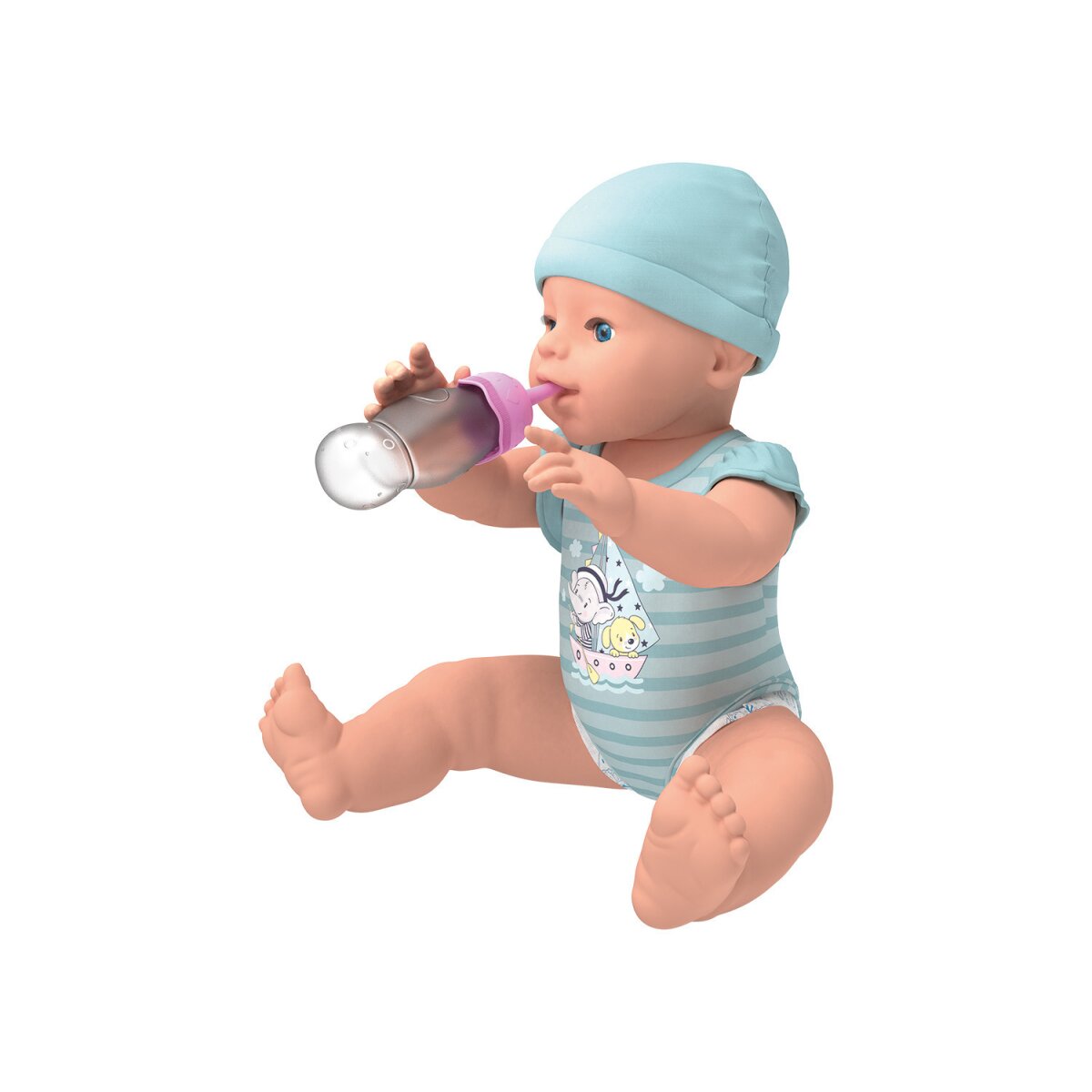 Speelse babypop “Toni”, met drink- en plasfunctie Speelse babypop “Toni”, met drink- en plasfunctie
